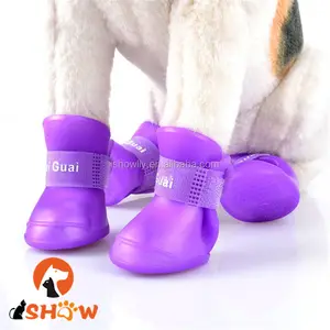 Botas antiderrapantes de silicone, sapatos à prova d'água para cachorros, sola de chuva e antiderrapante