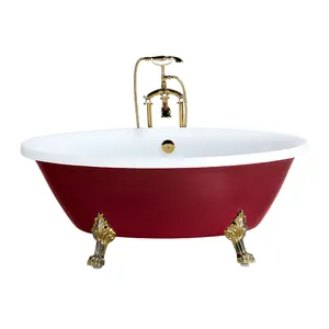 Antique Royal style 65" inch red Multi color freestanding bathroom claw foot professional arc acrylic bathtub