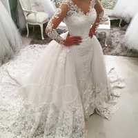 Muslim Arab Wedding Dresses, V Neck Ball Gown