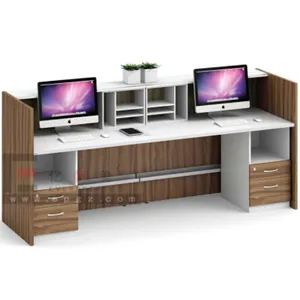 Commerical Lobby Office Table I Shape Workstation Double Seats Reception Desk with Cabinet