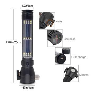 Marteau de sécurité solaire multifonction pour évacuation d'urgence de voiture Lampe torche COB LED haute puissance Banque rechargeable USB - Product Image 2