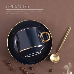 แฟนซีชุบทองการออกแบบที่ไม่ซ้ำกันสีทึบตะวันตกถ้วยกาแฟเซรามิกจานรอง - Product Image 3
