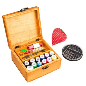 Custom Wooden Sewing Basket Sewing BoxとSewing Kit Accessories Vintage Organize Box