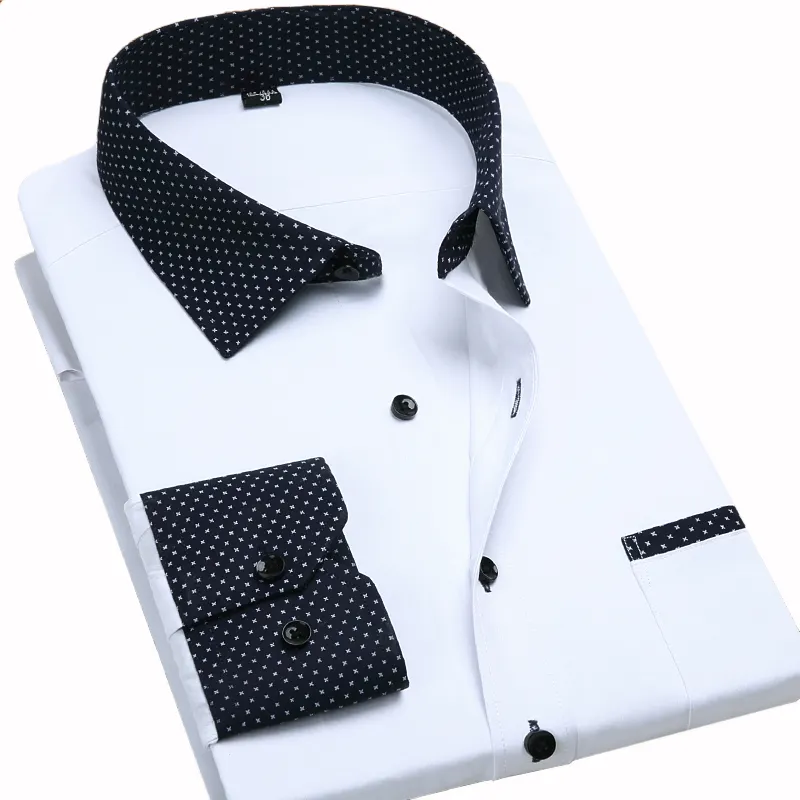 mans regular fit long sleeve dress shirt with black pocket