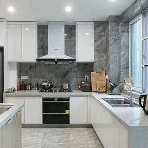 Modern Modular Kitchen Cabinets White Glossy Lacquer Finished Kitchen Furniture