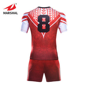 เสื้อรักบี้ราคาถูกแบบกำหนดเอง เสื้อเจอร์ซีย์สีแดงแบบซับลิเมชั่น ชุดกีฬา ชุดยูนิฟอร์มสโมสรรักบี้ ชุดรักบี้ - Product Image 3