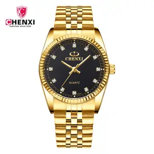 CHENXI 커플 남자 황금 새로운 시계 골드 패션 시계 전체 골드 스테인레스 스틸 쿼츠 시계