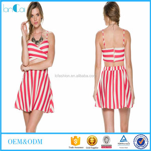 Mujeres raya roja y blanca con tirantes crop top y skrit nueva moda de <span class=keywords><strong>dos</strong></span> piezas de ropa - Product Image 1