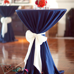 Champagne Poly Satin <strong>Linens</strong> High Cocktail <strong>Table</strong> <strong>Cloth</strong> With Organza Sash - Product Image 5