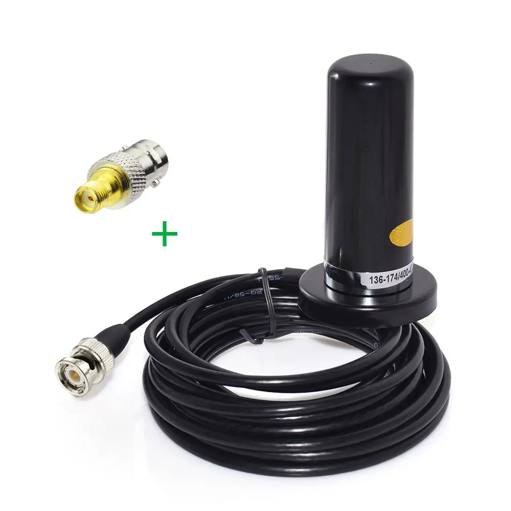 Vehicle/Car Mobile Radio Antenna Magnetic Base Mount 5M Cable VHF/UHF Dual Band with BNC to SMA Connector Adapter