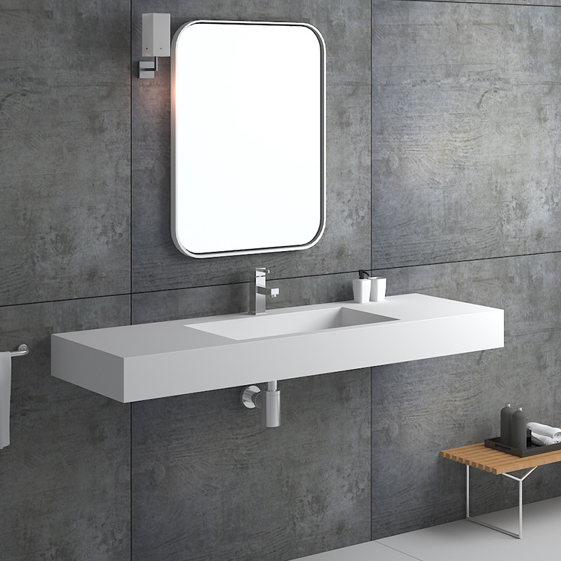 Самый продаваемый товар со скидкой, прямоугольная длинная настенная раковина с корпусом, твердая поверхность, раковина из полимера и камня для ванной комнаты