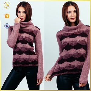 Intarsia motif conception de <span class=keywords><strong>laine</strong></span> <span class=keywords><strong>col</strong></span> roulé chandail femmes pull pour fille - Product Image 1