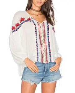 Mexicano blusa feminina bordada, viscose, hsb2823 roupas femininas verão 2017