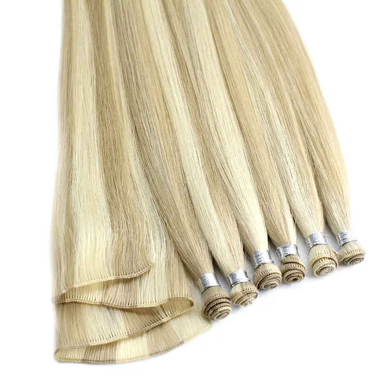 Double Drawn Russian Hair Wefts Extensions Cuticle Aligned Hand Tied Hair 100% human hair