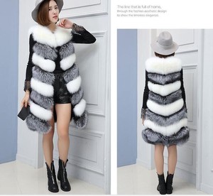 Atacadista <span class=keywords><strong>Fox</strong></span> Fur Long <span class=keywords><strong>Vest</strong></span> Colete & gilet Preto Vermelho Cinza Branco para Mulheres - Product Image 3