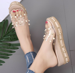 Up-1009r 2025 estate strass spessa suola pantofole all'ingrosso <span class=keywords><strong>sandali</strong></span> <span class=keywords><strong>trasparenti</strong></span> con zeppa per le donne - Product Image 1