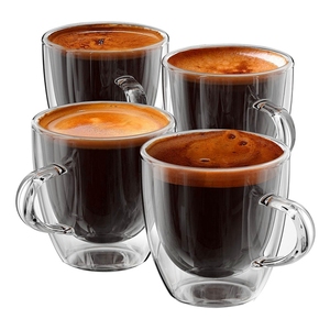 Tazza <span class=keywords><strong>da</strong></span> tè <span class=keywords><strong>in</strong></span> <span class=keywords><strong>vetro</strong></span> <span class=keywords><strong>borosilicato</strong></span> a doppia parete fatta a mano <span class=keywords><strong>da</strong></span> 300ml per Cappuccino Latte con manico - Product Image 1
