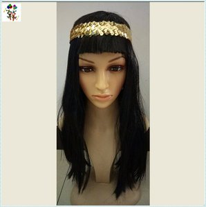 Disfraz Hippie de fiesta de carnaval, <span class=keywords><strong>peluca</strong></span> con diadema, HPC-1160, Color negro - Product Image 3