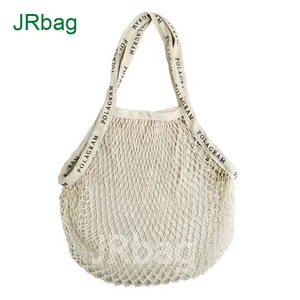 Tùy Chỉnh In Logo Cotton Sinh Thái Tái Sử Dụng Tạp Hóa Mua Sắm Tự Nhiên Lưới Bãi Biển Net Bag