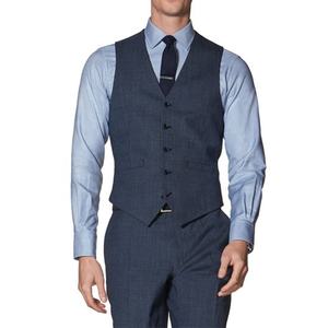 Bleu marine mince MTM toile à moitié pleine japonais espagne 3 pièces gilet gilet plaid affaires hommes <span class=keywords><strong>costume</strong></span> bleu - Product Image 3