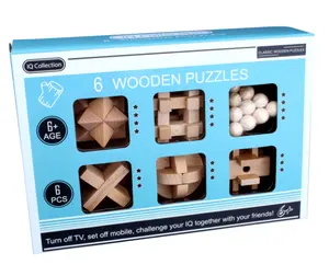 6 Wooden Puzzle Gift Set In A Wood Box - 3D Puzzles for Adults and Teens