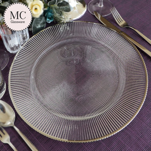 <span class=keywords><strong>Sottopiatti</strong></span> in Vetro Trasparente Premium con Bordo Nero, Decorativi di Lusso per Noleggio Matrimoni di Alta Gamma - Product Image 3