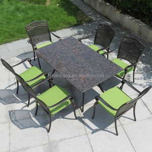 Juego de Muebles para Terraza, Patio o Jardín Exterior, Mesa Cuadrada o Redonda con Tapa de Mosaico de Mármol y Patas de Hierro Forjado - Product Image 6