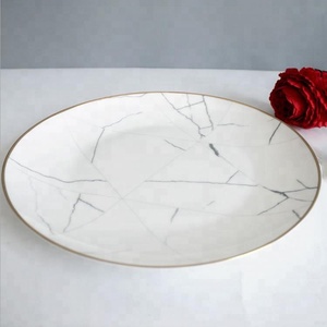 10.5 pouce de mariage en céramique <span class=keywords><strong>marbre</strong></span> <span class=keywords><strong>service</strong></span> plaque avec or jante - Product Image 5