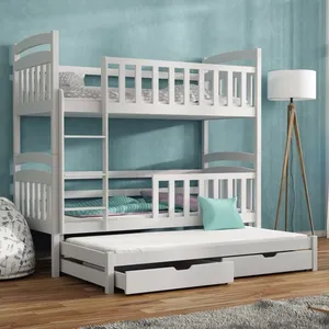 モダンな子供用無垢材トリプル二段ベッドはしご付き