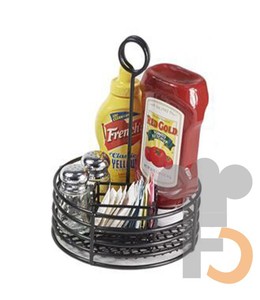 Eco-Friendly Black Kitchen Countertop Metal Iron Wire Condiment Caddy Organizer Handle for Sauce <strong>Bottle</strong> <strong>Storage</strong> <strong>Rack</strong> (Flexible - Product Image 1