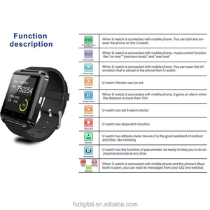 Qwd orologio smart u8 orologio smart Multi- lauguage adatto per iOS Android Apple Remote fotocamera lettore mp3 pedometro - Product Image 1