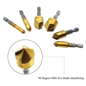 6PCS 5 <span class=keywords><strong>Flute</strong></span> Chamfer Mũi Khoan 1/4 "Hex Shank HSS 90 Độ Gỗ Các Cạnh Bớt Vuông Cutter Chamfer 6Mm-19Mm Mũi Khoan Khoan Bit - Product Image 2