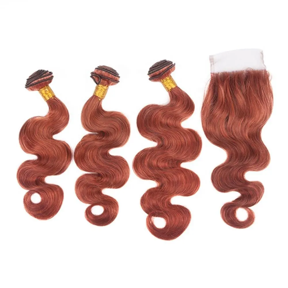 Mink cambodian Raw Brazilian Hair Vendor Dark Auburn Copper Red Hair Weave Color #33 light brown Body Wave Bundles With Closure