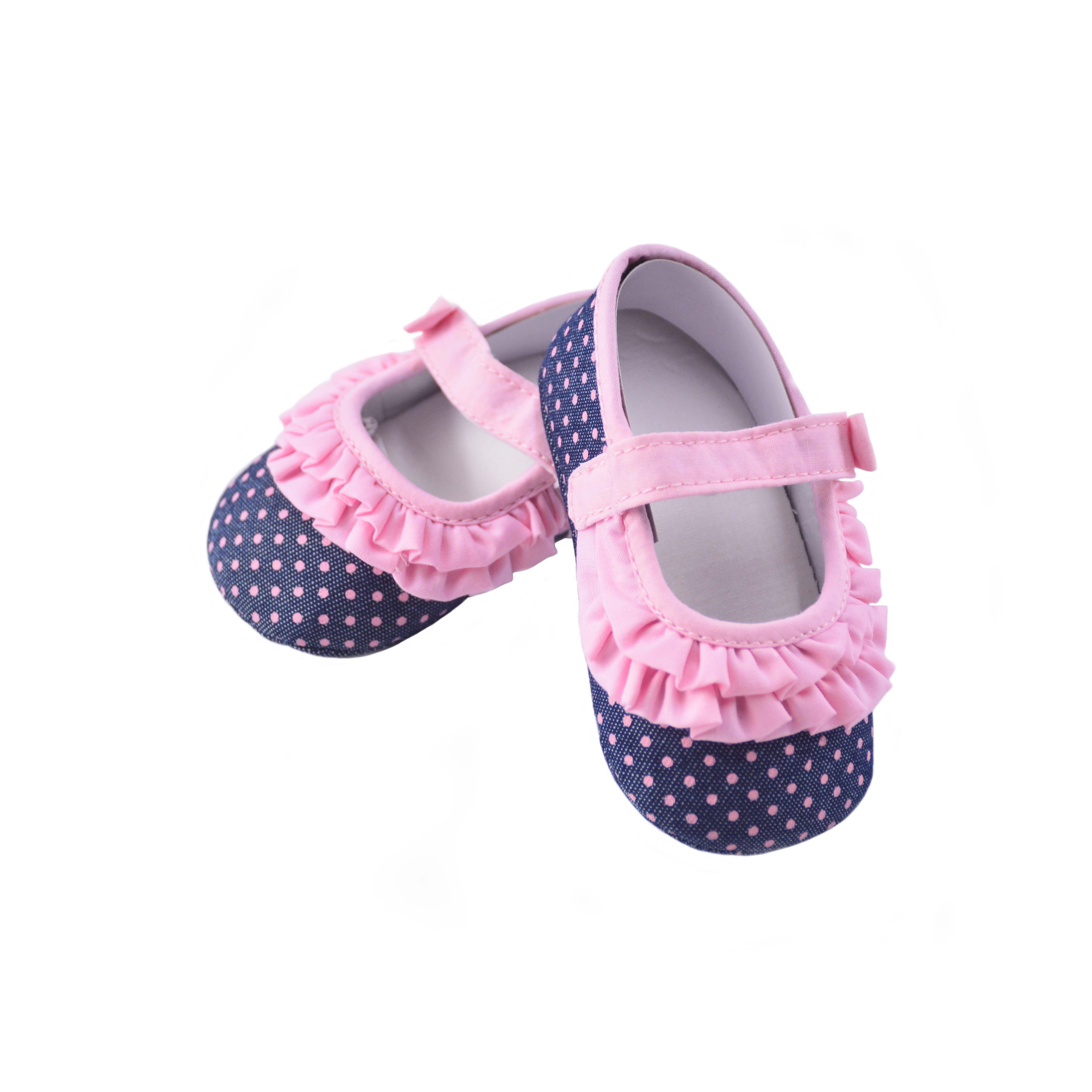 Новый дизайн, обувь для малышей, хлопковая джинсовая обувь с принтом в горошек и кружевом, удобная мягкая обувь для малышей, девочек