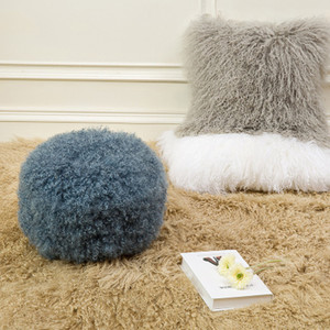 Fábrica al por mayor de color amarillo mongol tibetano de piel de oveja de piel de heces cubiertas de Pouf - Product Image 2
