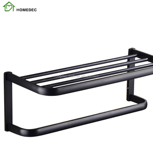 Dual Tier Rak Handuk dengan Bar Dinding Mounted Hitam Handuk Rak Kamar Mandi Rak wall-Mount Handuk Bar Pemegang untuk Kamar Mandi Dapur