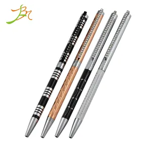 Clip Crystal Trim Diamond Laser Engrave Cutting Very Slim Thin Chopsticks Metal Ball Pen With 360 degree Printing