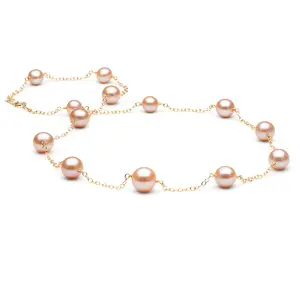 Multi Color Freshwater Pearls 925 Sterling Silver Chain Necklace Lariat Necklaces Pink Women's Brass or Cooper 18 Inches Glitter