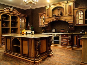 Armadio da <span class=keywords><strong>cucina</strong></span> in legno massello di colore scuro <span class=keywords><strong>con</strong></span> pittura oro - Product Image 2