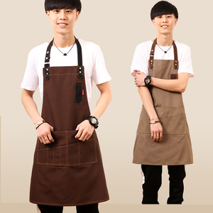 Delantal de tela vaquera para hombre y mujer, moda coreana, tienda de café, profesor, pintura de leche, tea shop, monos de cocina con logotipo personalizado - Product Image 1