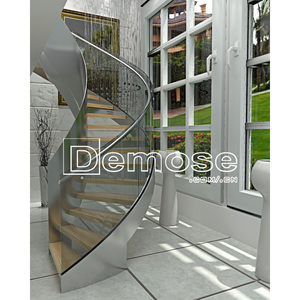 Villa için cam katlanır korkuluk ile Modern kapalı Spiral merdiven sanatsal çelik ahşap adımlar - Product Image 3