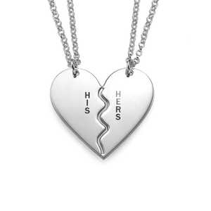 Collier en acier inoxydable en forme de cœur brisé pour couples, gravé sur mesure, colliers uniques pour couples en argent - Product Image 1