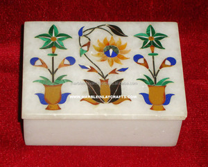 Caja con incrustaciones de mármol, joyero de mármol, caja con incrustaciones de piedras preciosas - Product Image 1