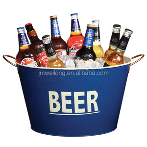 Light Blue Large Oval Ice Bucket <strong>Galvanized</strong> Metal Beer Beverage <strong>Tub</strong> - Product Image 2