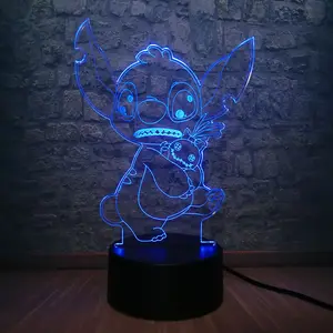 Lámpara Visual 3D con dibujos Kawaii Stitch, mesita de noche con 7 colores que cambian de Color, decoración de luz nocturna para dormir, regalo de cumpleaños de Navidad para niños