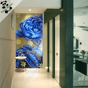 Mb Smm15-a Premium Mosaic Decor Handmade Glass Mosaic Flower Design Wall Murals Blue Rose Mosaic Tile Picture