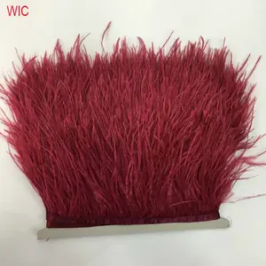 Merah Marun Merah Warna Dicelup Bulu Burung Unta Trim Bulu Fringe