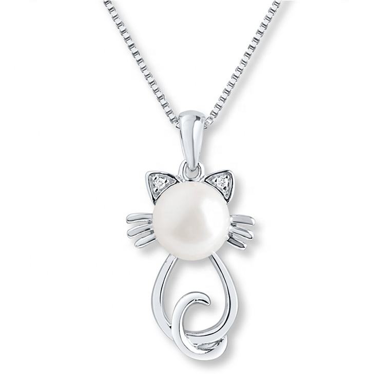 Lovely Girl Kitty Cat Pendant Freshwater Pearl Jewelry