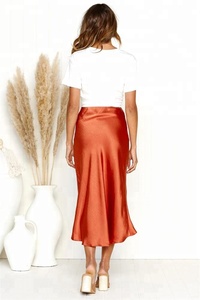 Wholesale <strong>Women</strong> Orange High Waist Long Satin <strong>Midi</strong> <strong>Skirts</strong> - Product Image 3