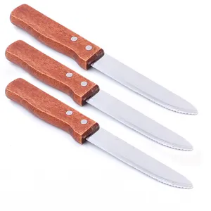 Manufacture Supplier 5-Inch Blade Round Tip Steak Knives With Wood Handle